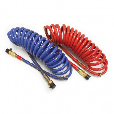 Red and Blue Coiled Air Hoses, 15 Ft., 12" Leads