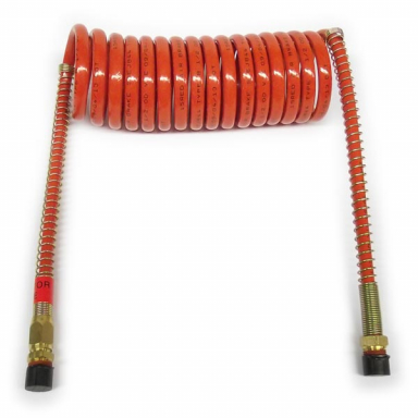 Red Coiled Air Brake Hose, 15 Ft., 12" Leads