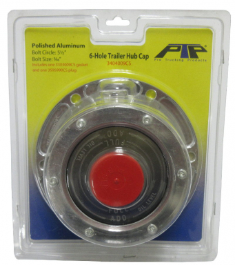 6-Hole Trailer Hub Cap, 5.50" Bolt Circle, Includes Rubber Plug and Gasket, Clam Shell Packaging