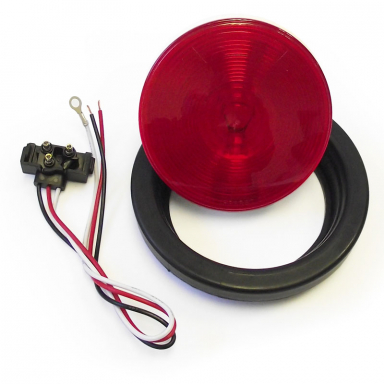 Red Incandescent Stop-Tail-Turn Signal Light With Grommet & Plug, Sealed Housing, 4" Round