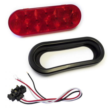 10 LED Stop-Tail-Turn Signal Light With Grommet and Pigtail, Red Lens, Red LEDs, 6" Oval