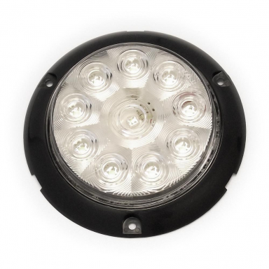 10 LED Surface-Mount Backup Light, Clear Lens, White LEDs, 4" Round