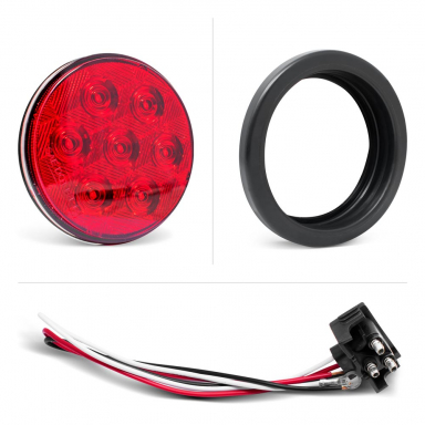 7 LED Stop-Tail-Turn Light Kit, Red Lens, Red LEDs, 4" Round, Includes Grommet & Plug