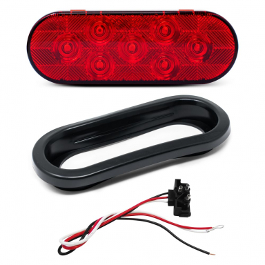 7 LED Stop-Tail-Turn Signal Light With Grommet & Pigtail, Red Lens, Red LEDs, 6" Oval