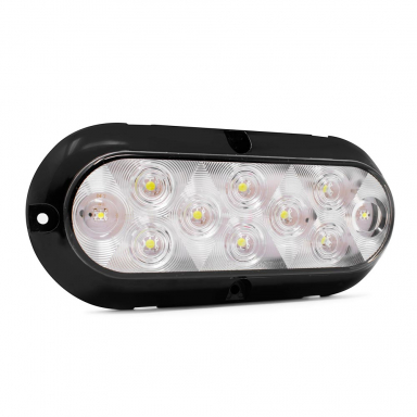 10 LED Surface-Mount Backup Light, Clear Lens, White LEDs, 6" Oval