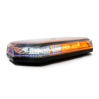 Mini Light Bar Warning Light, Clear Lens, Half Amber/Half White LED's, Permanent Mount, 10 Functions