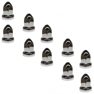 33mm x 2-1/8" Chromed Plastic Lug Nut Covers With Flange, Pack Of 10