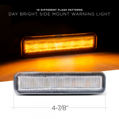 Side Mounted Warning Light, 10 Flash Patterns, Multi-Light Functionality, Flashes Amber