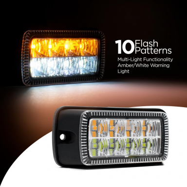 Super Bright LED Warning Light With Amber/White Flash, 10 Flash Patterns, Multi-Light Functionality