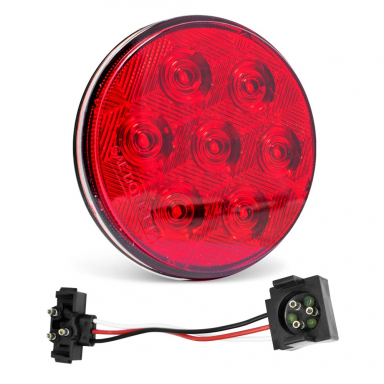 7 LED Stop-Tail-Turn Light With Male Grote Adapter, Red Lens, Red LEDs, 4" Round