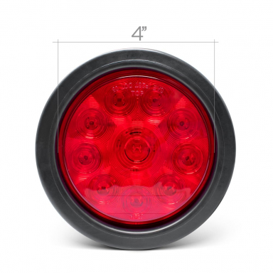 10 LED 4" Round Stop-Tail-Turn Light With Grommet & Plug, Red Lens, Red LEDs