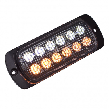 Double Row 12 LED Amber/White Warning Light With 19 Flash Patterns, 10-30 Volt DC