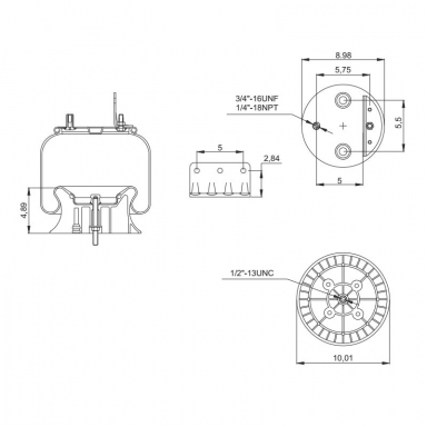 Air Bag - Replaces 2027911C1 Navistar & Firestone W01-358-9648, Single Stud On Bottom Piston